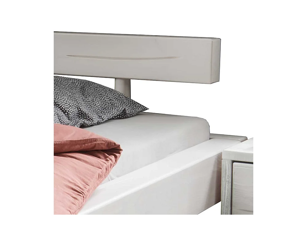 Weißes Balkenbett aus Kiefer Massivholz optionale Nachtkommoden