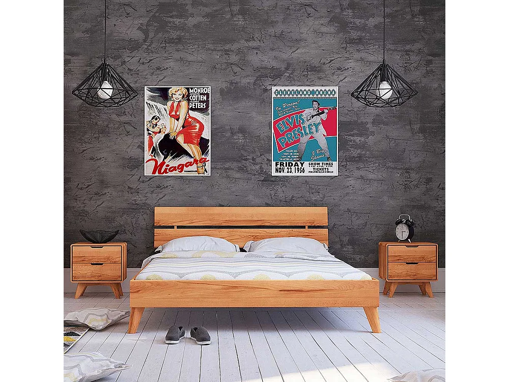 Kernbuche Doppelbett massiv geölt Nachtkonsolen (dreiteilig)