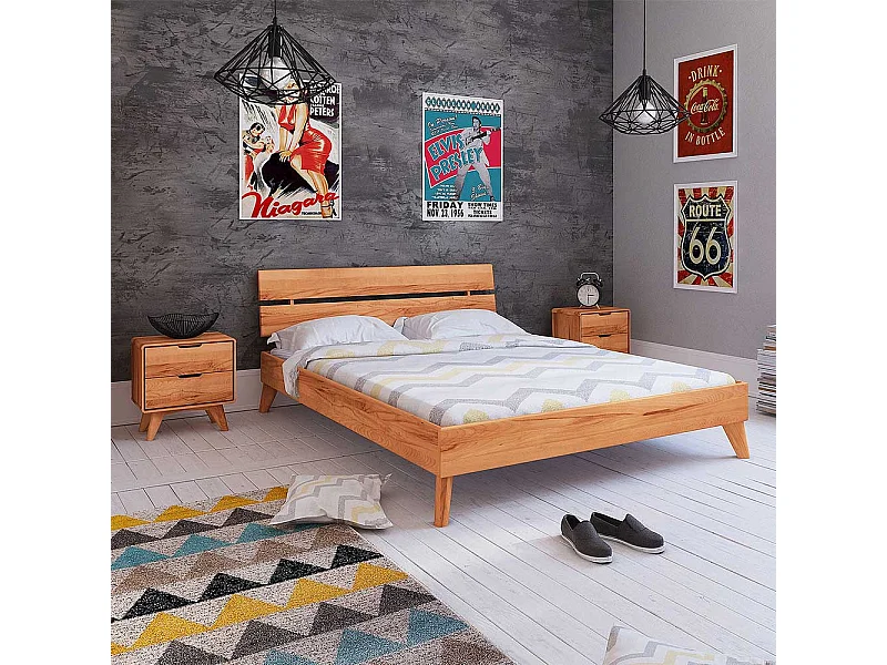 Kernbuche Doppelbett massiv geölt Nachtkonsolen (dreiteilig)