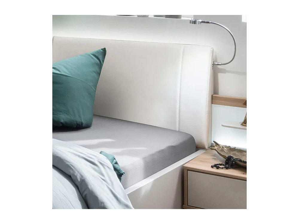Doppelbett und Nachttische in Beige und Eiche Bianco LED Beleuchtung (dreiteilig)
