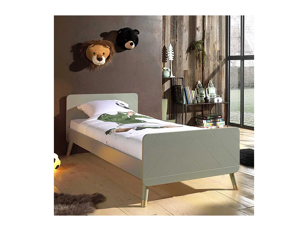 Jugendbett in Graugrün und Goldfarben 90x200 cm