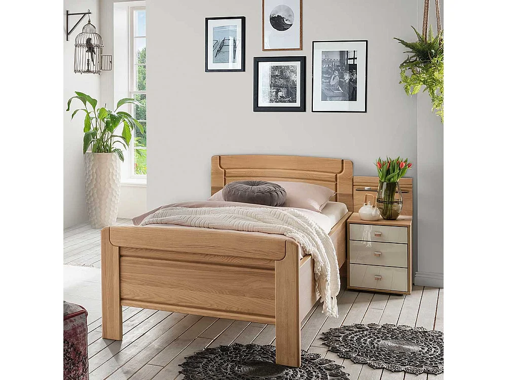 Einzelbett aus Eiche teilmassiv Beige Glas beschichtet (zweiteilig)