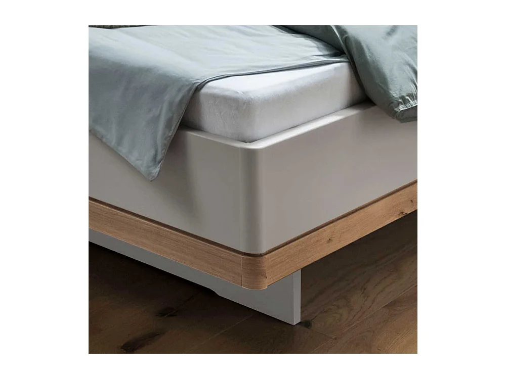 Modernes Komfortbett in Beige und Eiche Bianco Nachtkonsolen (dreiteilig)