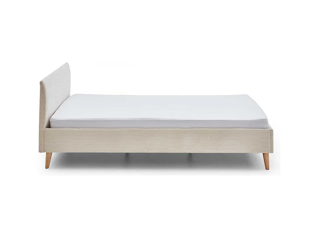 140x200 Polsterbett in Beige und Eichefarben Cord Stoff und Holz