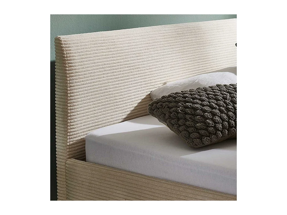 140x200 Polsterbett in Beige und Eichefarben Cord Stoff und Holz