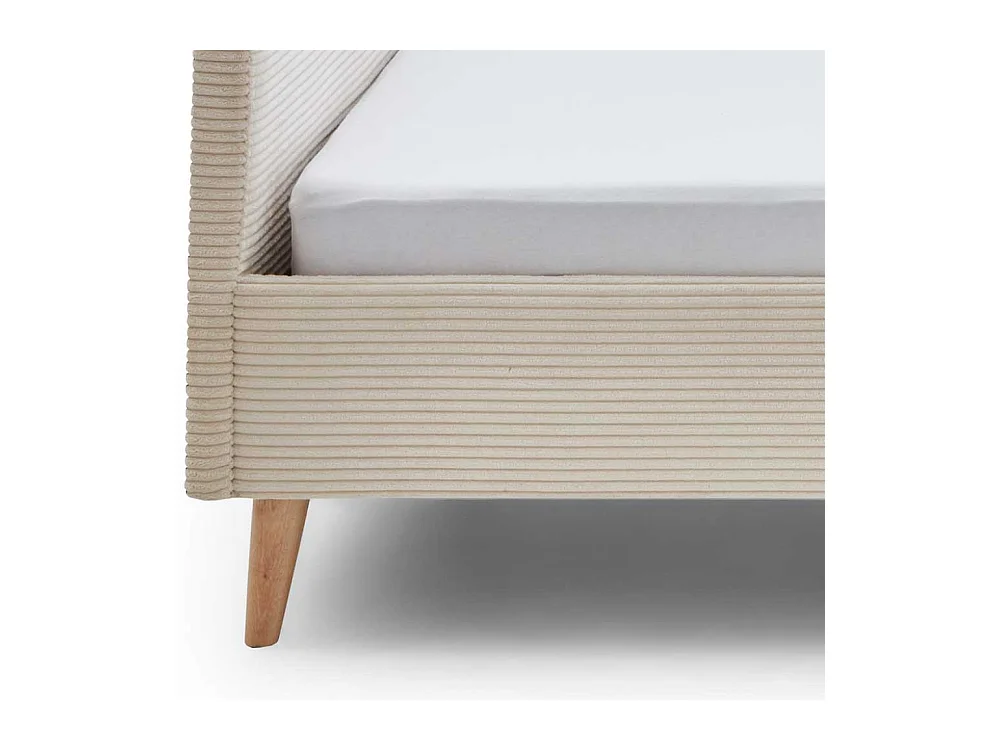 140x200 Polsterbett in Beige und Eichefarben Cord Stoff und Holz