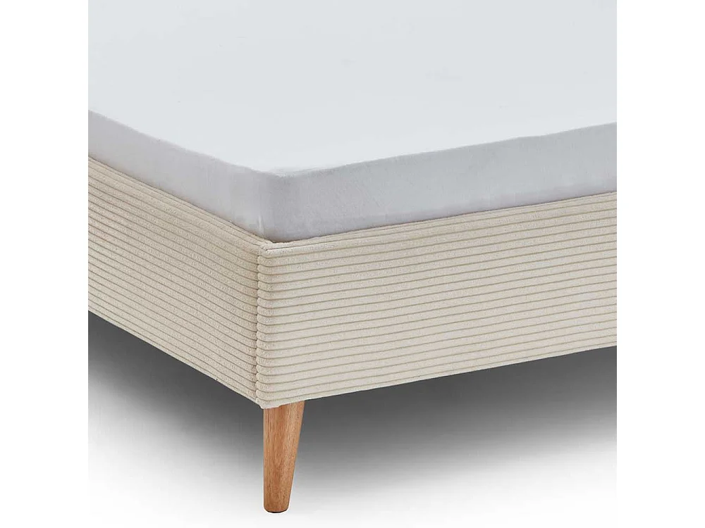 140x200 Polsterbett in Beige und Eichefarben Cord Stoff und Holz