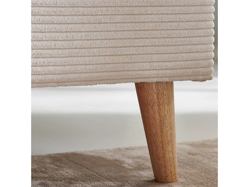 140x200 Polsterbett in Beige und Eichefarben Cord Stoff und Holz