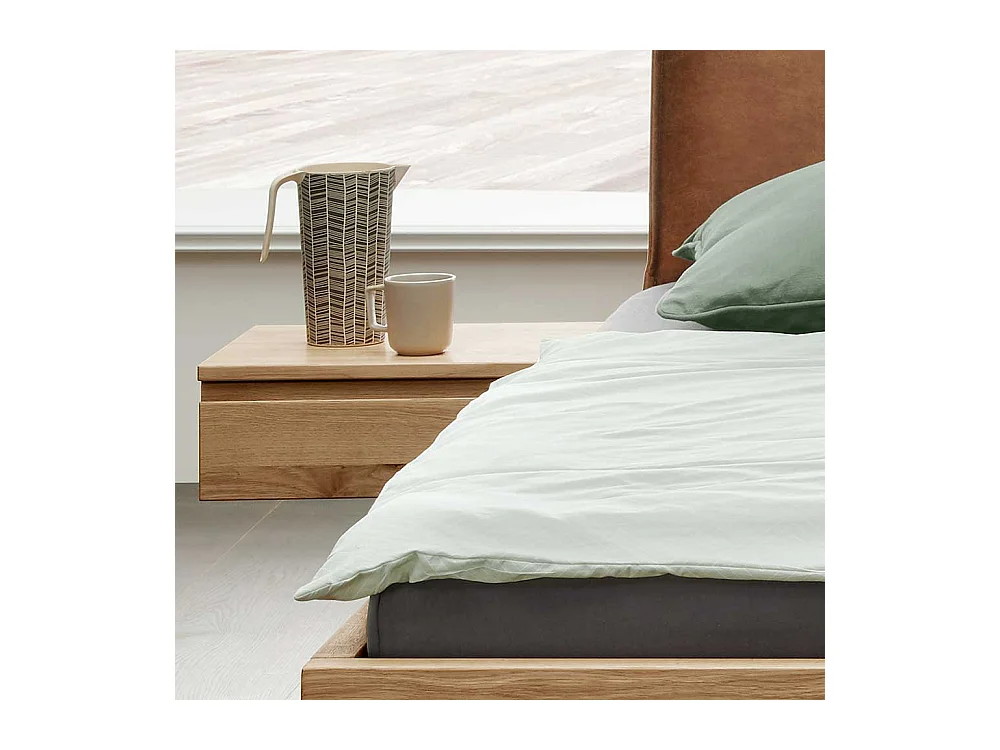 Bett mit Konsolen und Polster in Braun Wildeiche Massivholz & Metall (dreiteilig)