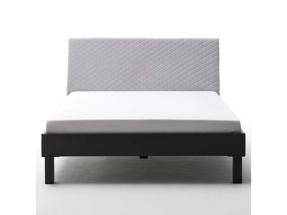 Tiefes Bett in Dunkelgrau Metall Polsterkopfteil in Beige