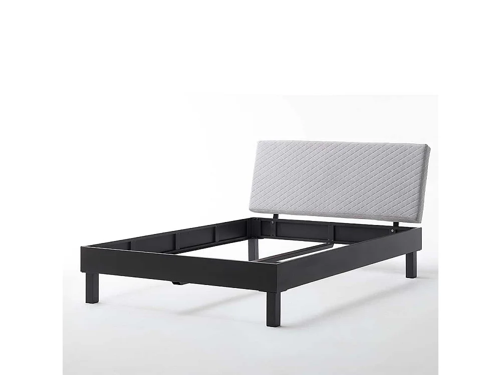 Tiefes Bett in Dunkelgrau Metall Polsterkopfteil in Beige