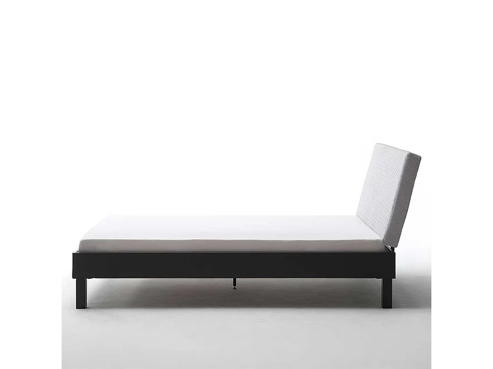 Tiefes Bett in Dunkelgrau Metall Polsterkopfteil in Beige