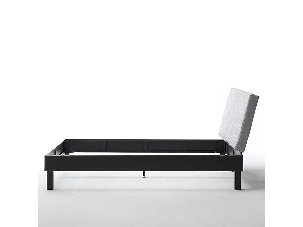 Tiefes Bett in Dunkelgrau Metall Polsterkopfteil in Beige