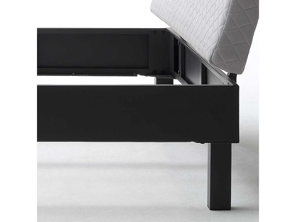 Tiefes Bett in Dunkelgrau Metall Polsterkopfteil in Beige