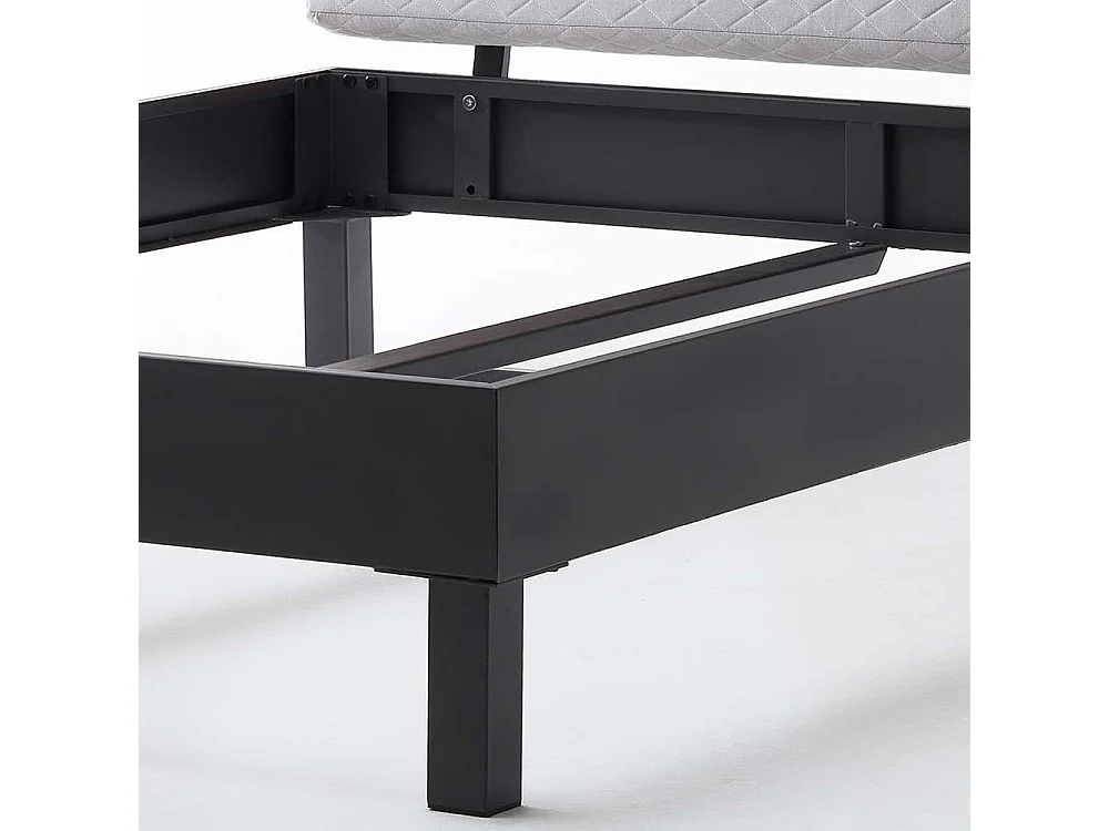 Tiefes Bett in Dunkelgrau Metall Polsterkopfteil in Beige