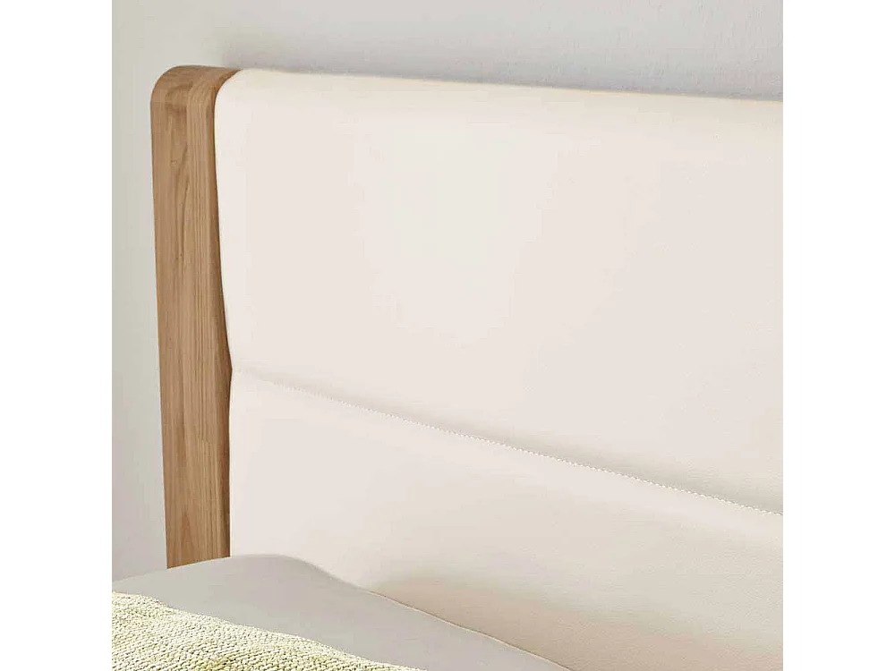 Komfortbett aus Eiche Polsterkopfteil in Creme Weiß (dreiteilig)