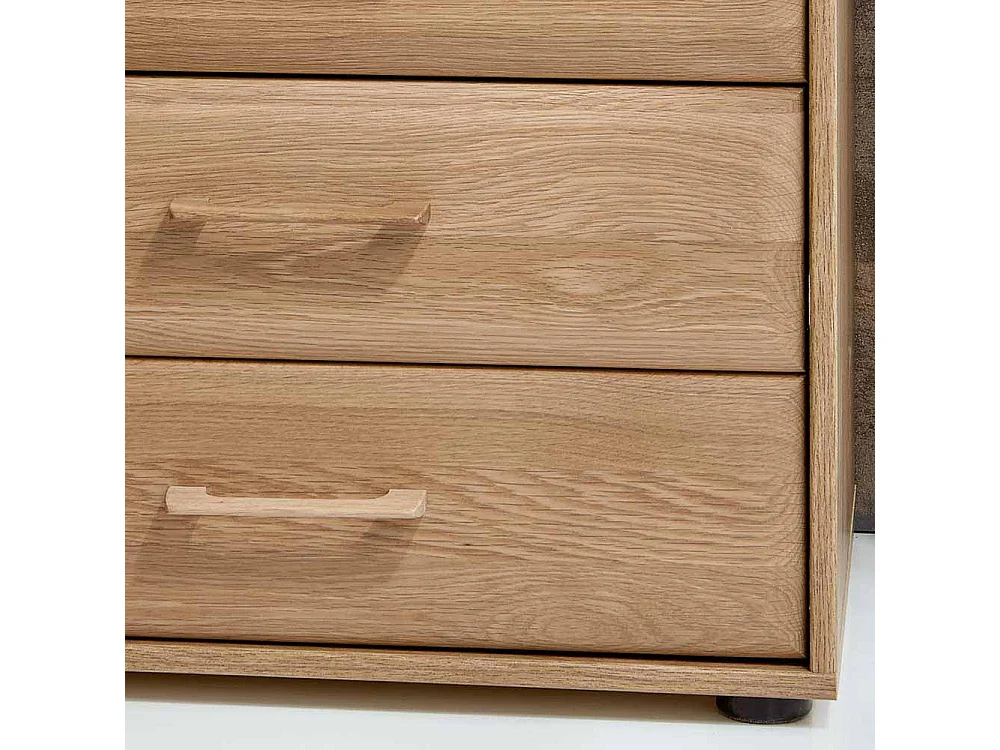 Komfortbett aus Eiche Polsterkopfteil in Creme Weiß (dreiteilig)