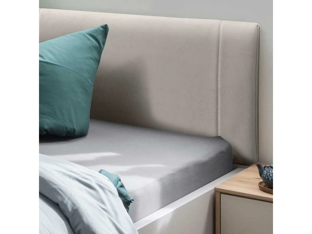 Komfortbett in Beige und Eiche Bianco Made in Germany (dreiteilig)