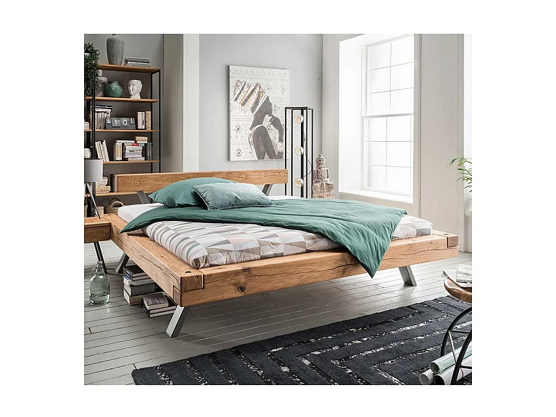 Massives Balkenbett aus Wildeiche geölt modern