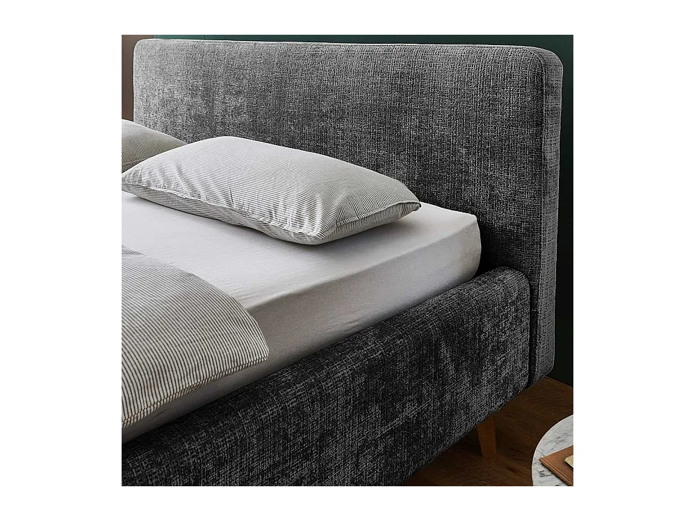 Polsterbettgestell Anthrazit aus Boucle Stoff Vierfußgestell aus Holz