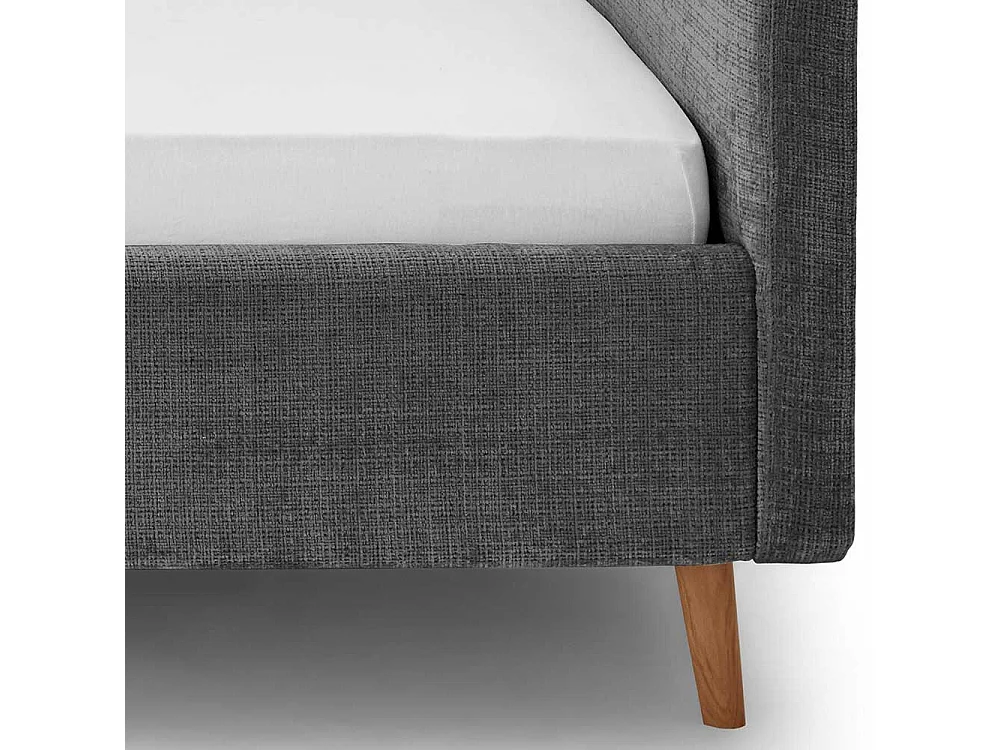 Polsterbettgestell Anthrazit aus Boucle Stoff Vierfußgestell aus Holz