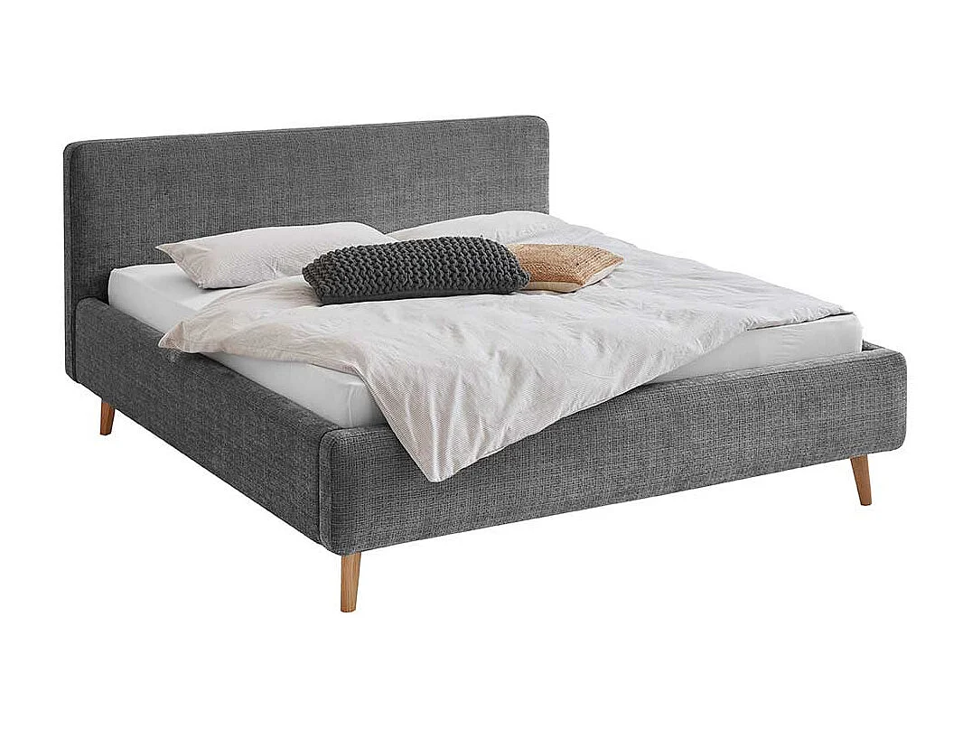 Polsterbettgestell Anthrazit aus Boucle Stoff Vierfußgestell aus Holz