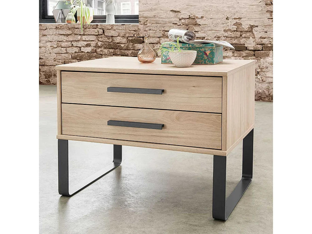 Bett in Eichefarben und Dunkelgrau LED Beleuchtung (dreiteilig)