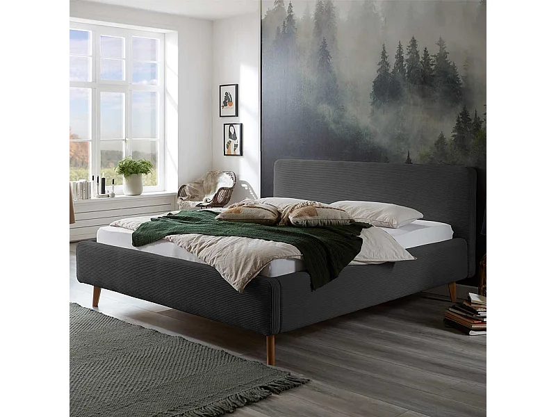 Cord Polsterbett in Anthrazit Eichefarben