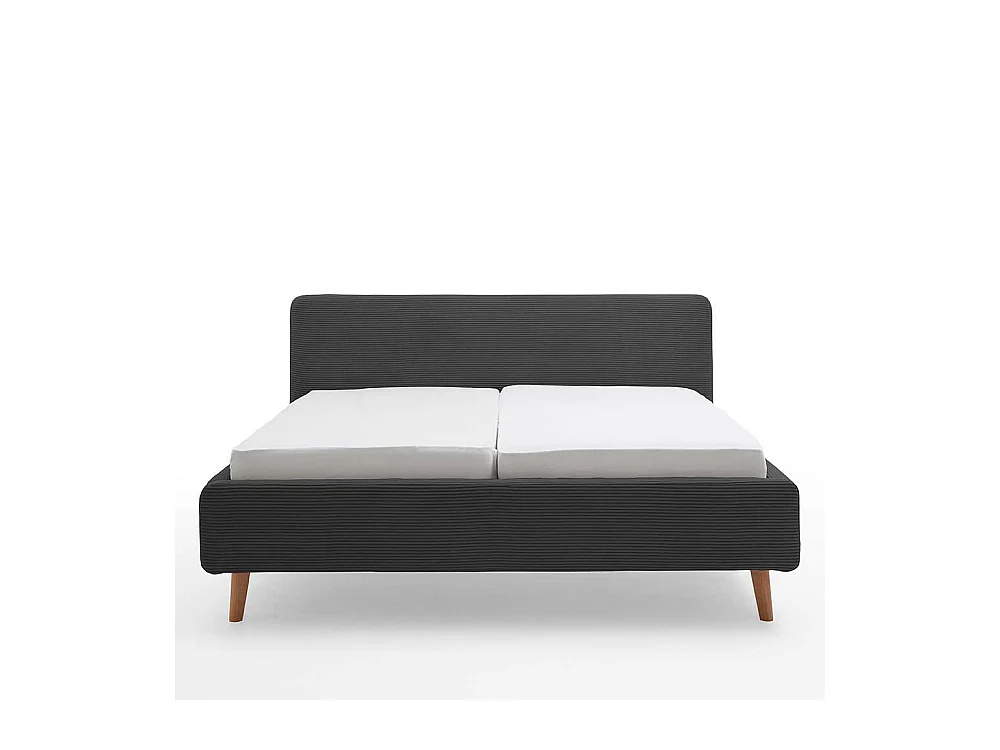 Cord Polsterbett in Anthrazit Eichefarben