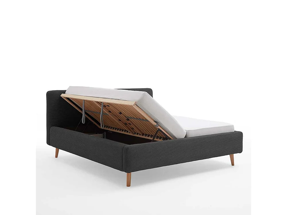 Cord Polsterbett in Anthrazit Eichefarben