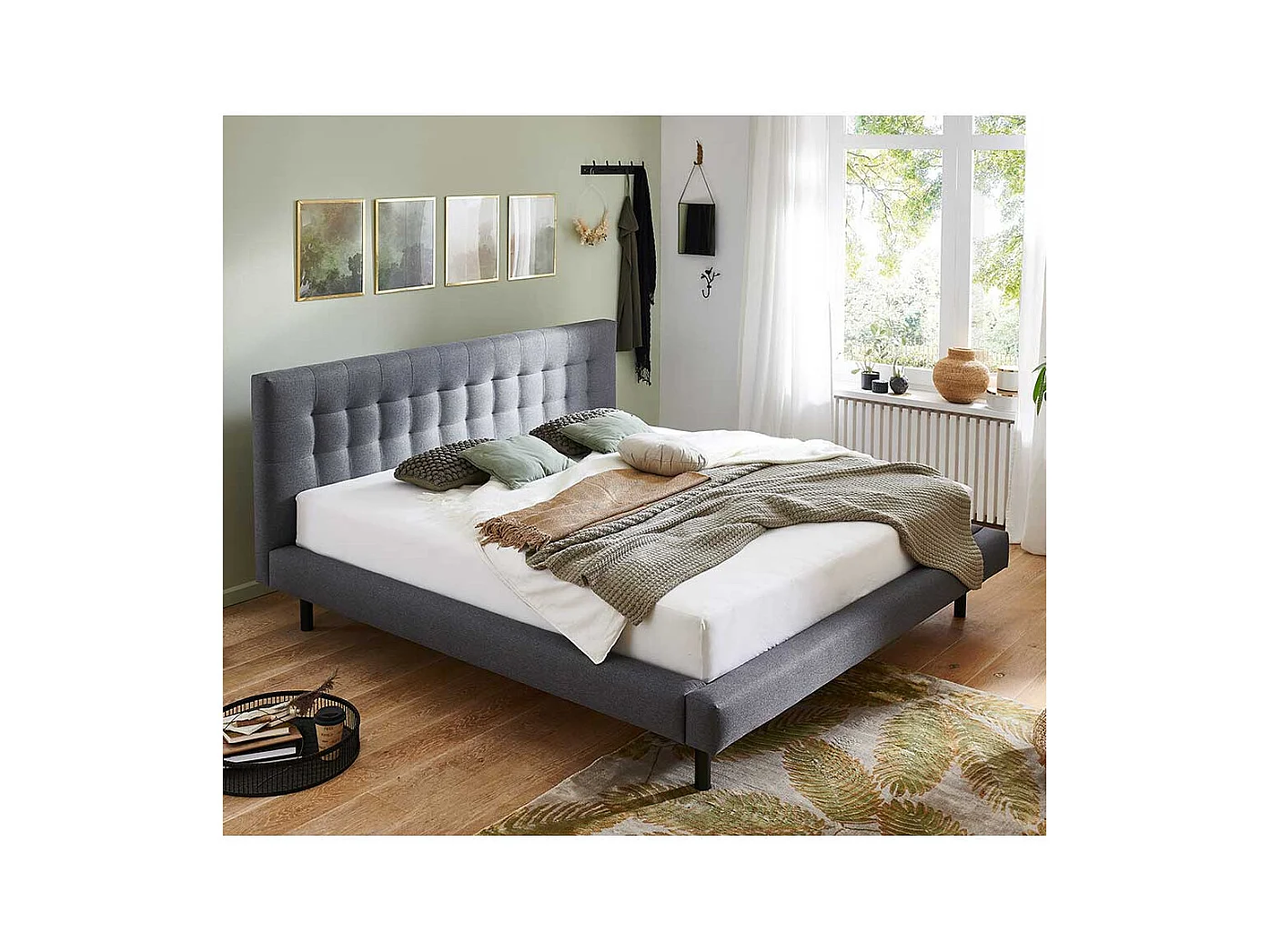 Niedriges Bett Polster Hellgrau in modernem Design 102 cm Kopfteil