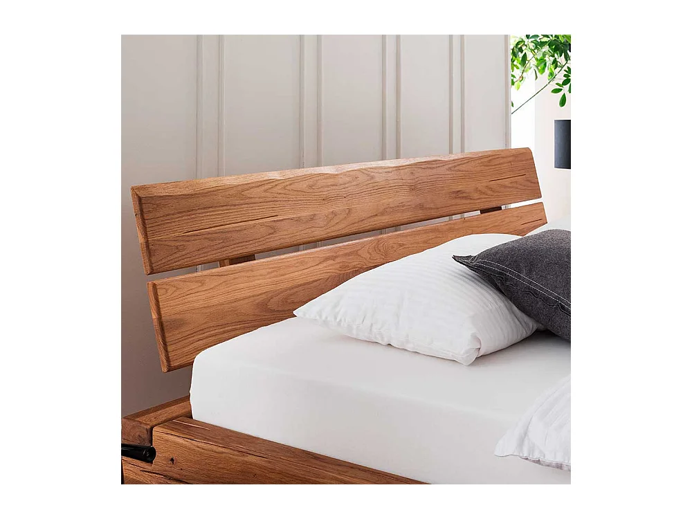 Balkenbett aus Wildeiche Massivholz 42 cm Einstiegshöhe