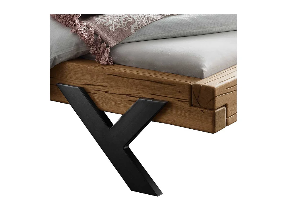 Balkenbett aus Wildeiche Massivholz 42 cm Einstiegshöhe