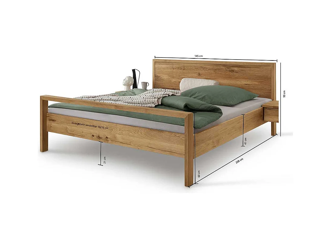 Massivholz 140 cm Bett in Wildeichefarben 41 cm Einstiegshöhe