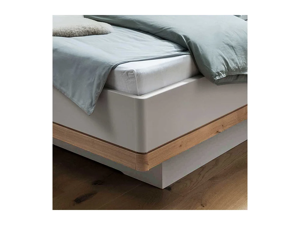 Ehebett in Beige und Eiche Bianco LED Beleuchtung