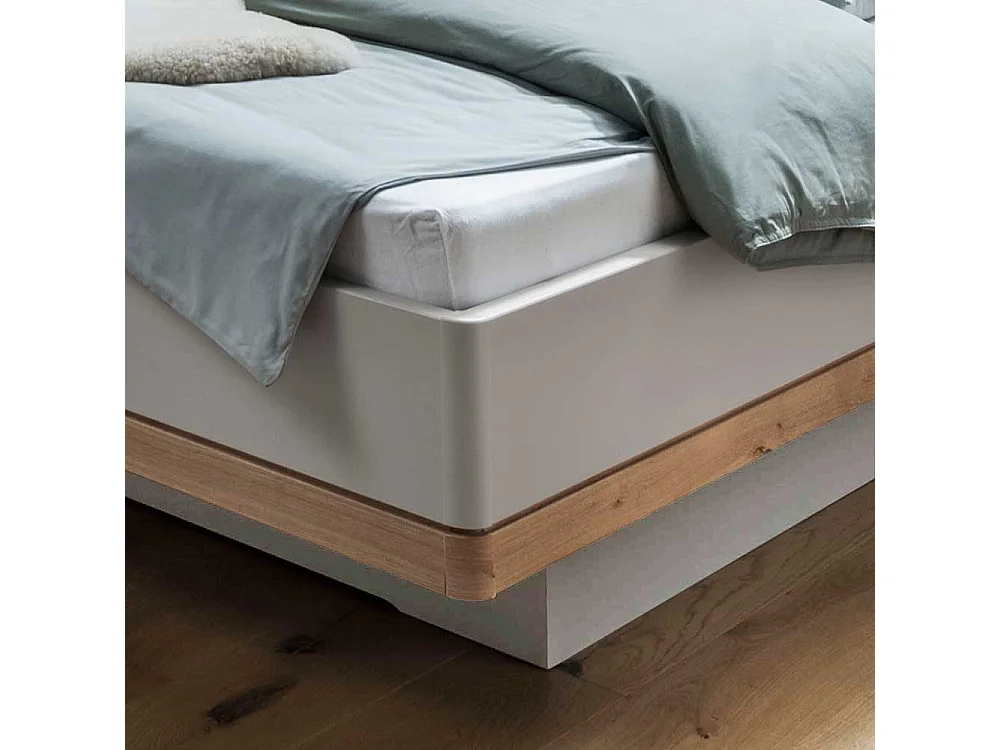 Ehebett in Beige und Eiche Bianco LED Beleuchtung