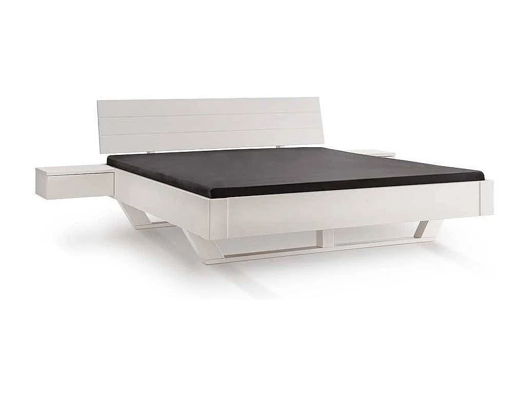 Doppel Bett Bett mit Polsterkopfteil in Weiß und Anthrazit