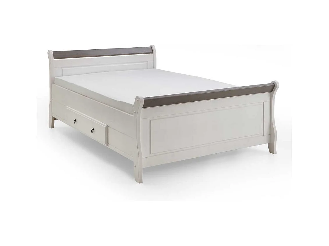 Holzbett in Weiß Grau Landhaus