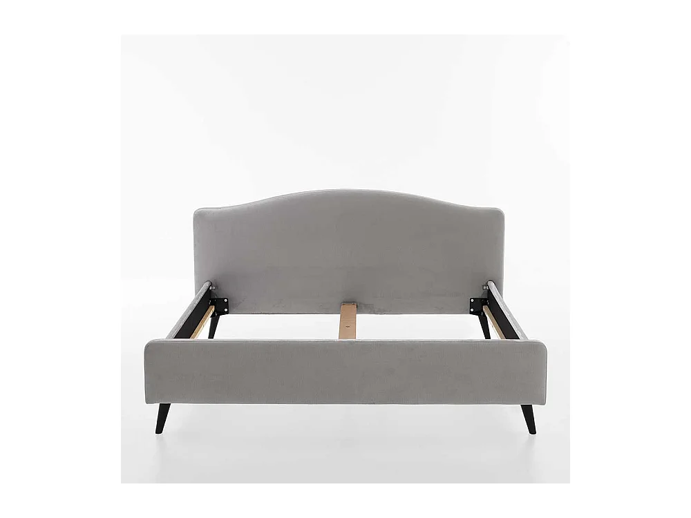 Modernes Polsterbett in Hellgrau Velours Vierfußgestell aus Holz