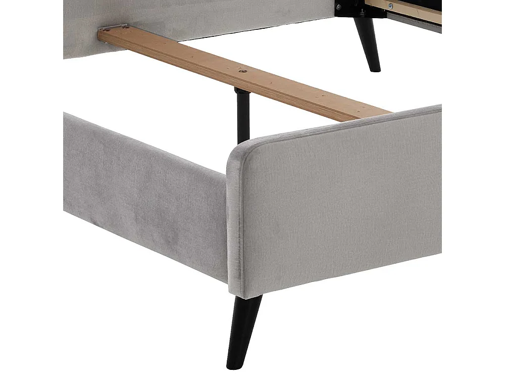 Modernes Polsterbett in Hellgrau Velours Vierfußgestell aus Holz