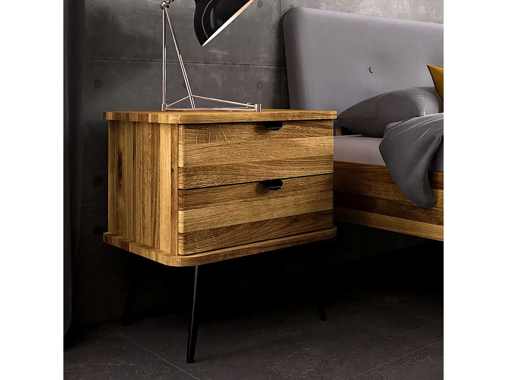 Bett Wildeiche mit Polsterkopfteil in modernem Design 41 cm Einstiegshöhe