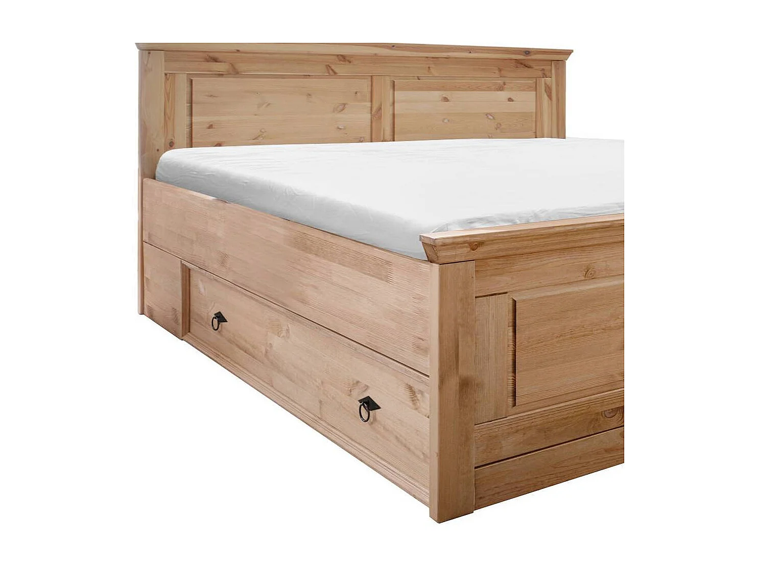 Kiefernholz Bett in Eichefarben gebeizt und geölt Nachtkommoden (dreiteilig)