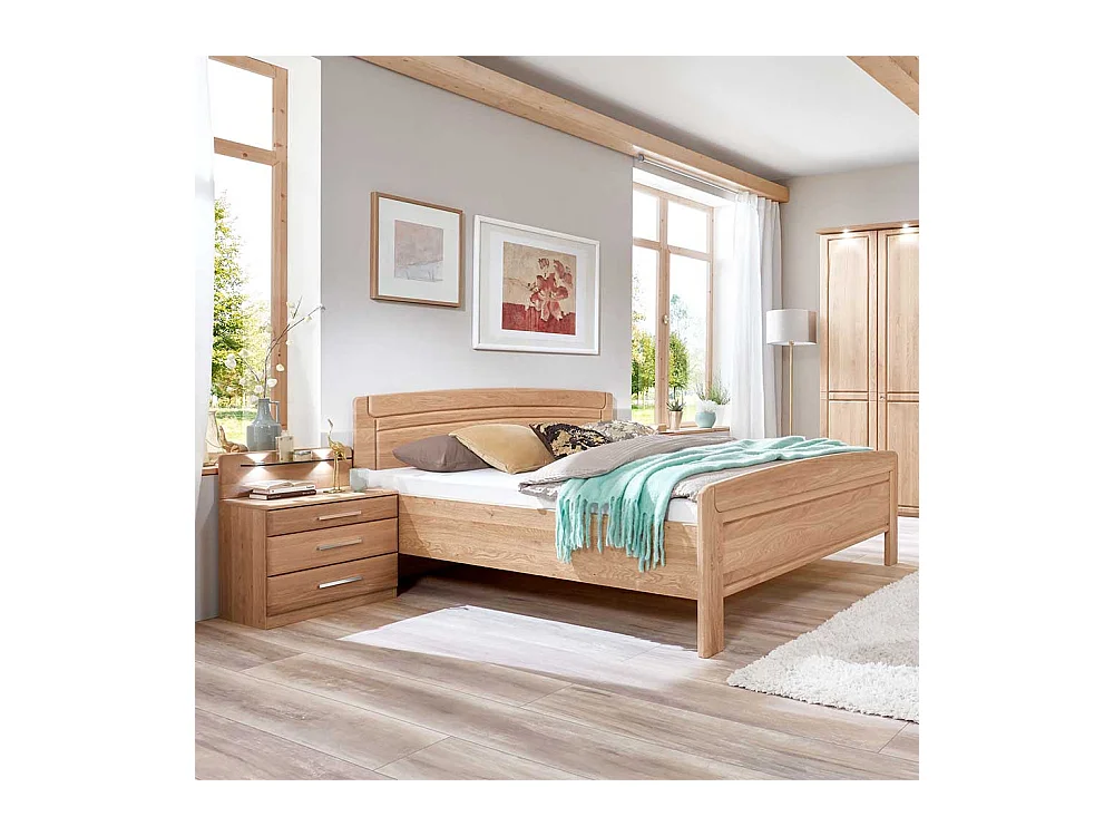 Hohes Bett aus Eiche teilmassiv LED Beleuchtung (dreiteilig)
