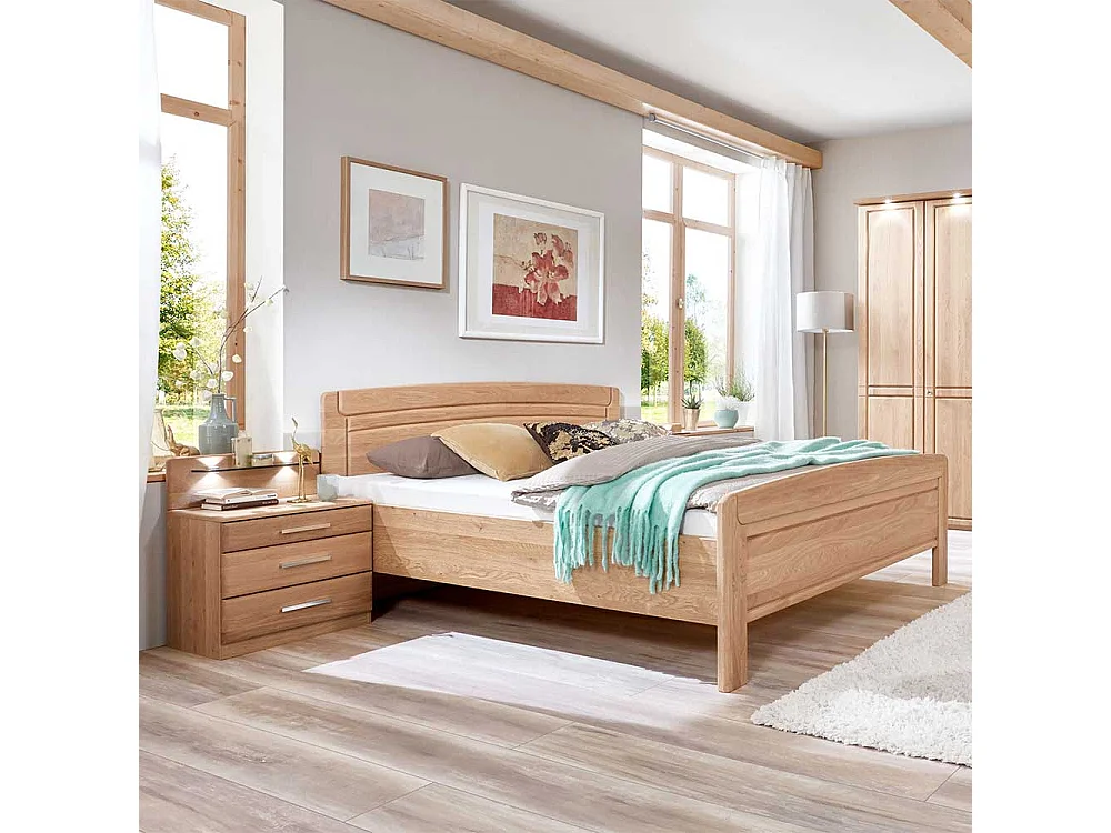 Hohes Bett aus Eiche teilmassiv LED Beleuchtung (dreiteilig)