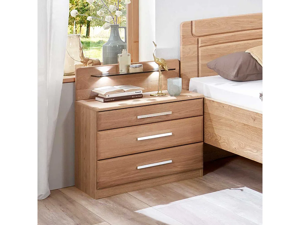 Hohes Bett aus Eiche teilmassiv LED Beleuchtung (dreiteilig)