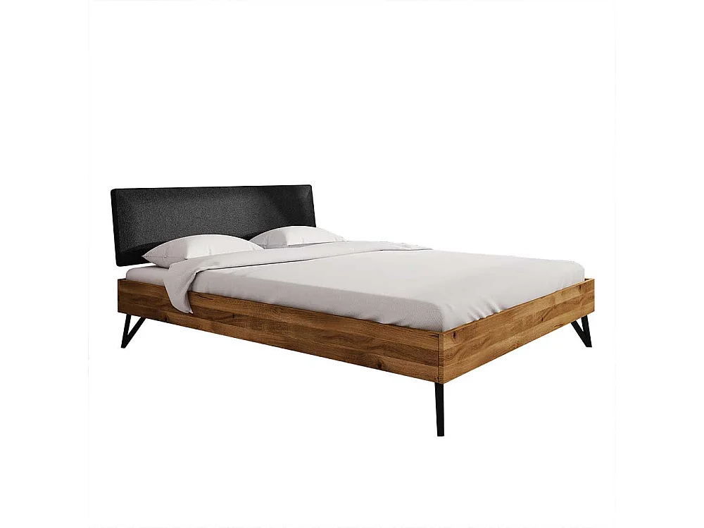 Doppelbett aus Wildeiche Massivholz und Stahl gepolstertem Kopfteil
