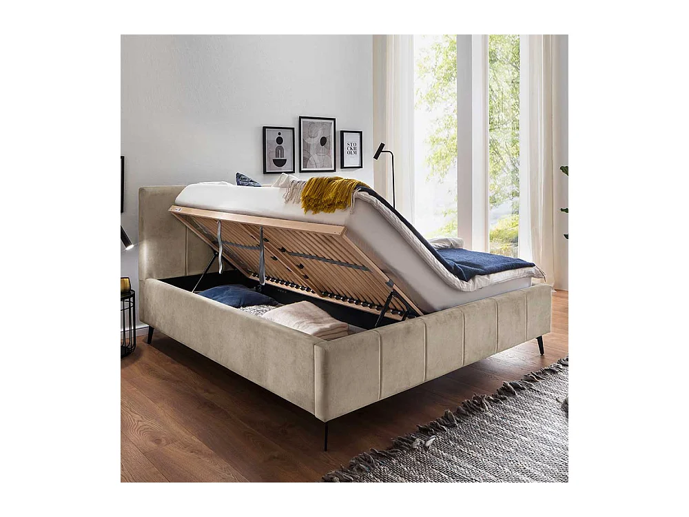 Komfortbett Stoff Beige aus Velours Vierfußgestell aus Metall
