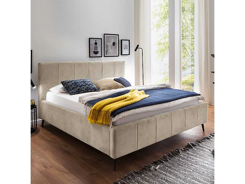 Komfortbett Stoff Beige aus Velours Vierfußgestell aus Metall