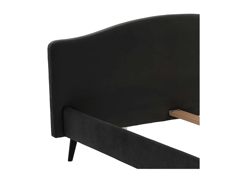 Gepolstertes Bett in Anthrazit Velours Vierfußgestell aus Holz