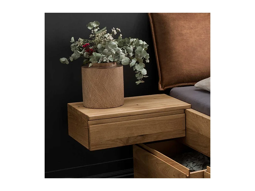 Massivbett Wildeiche inklusive zwei Nachtkommoden Polster Kopfteil (dreiteilig)